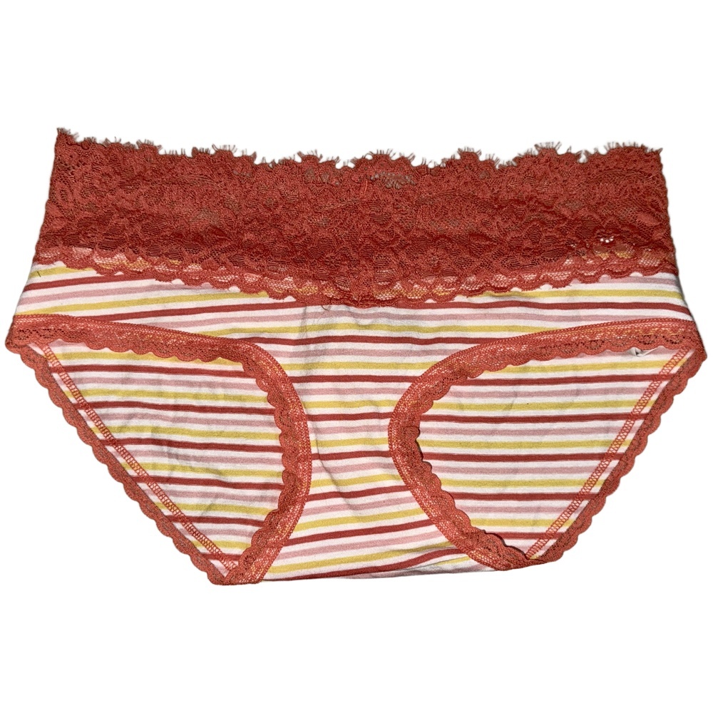 NWT Aerie Orange White Pink Striped Lace Cotton Bikini Underwear Panties Size XS